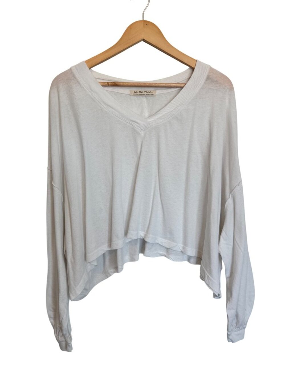 Free People We The Free White Oversized Long Sleeve V-Neck Top XS 100% Cotton